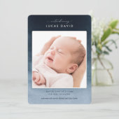 Blue Ombre Waterverf Foto geboorteaankondiging Kaart (Staand voorkant)