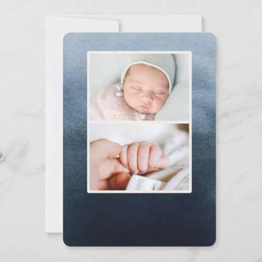 Blue Ombre Waterverf Foto geboorteaankondiging Kaart (Achterkant)