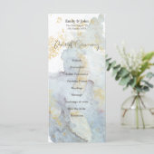 Blue Ombre Waterverf Goud Bruin Script Bruiloft Programmakaart (Staand voorkant)
