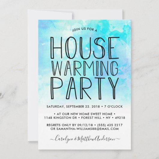 Blue Ombre Waterverf Housewarming Party Kaart (Voorkant)