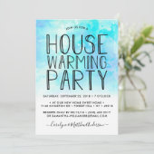 Blue Ombre Waterverf Housewarming Party Kaart (Staand voorkant)