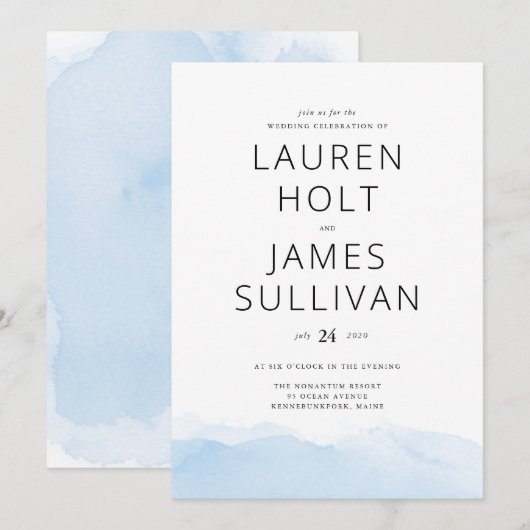 Blue Ombre Waterverf huwelijksuitnodiging Kaart (Voorkant / Achterkant)