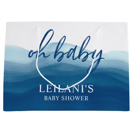 Blue Ombre Waterverf OH Baby shower Groot Cadeauzakje (Voorkant)