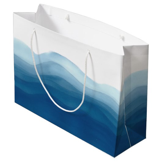 Blue Ombre Waterverf OH Baby shower Groot Cadeauzakje (Achterkant Gekanteld)