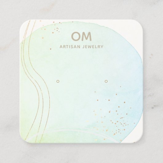 Blue Ombre Waterverf Stud Earring Display Holder B Vierkante Visitekaartje (Voorkant)