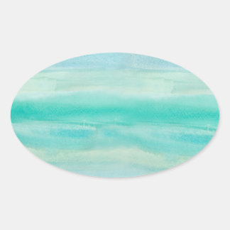 Blue Ombre Waterverf Wash Patroon Ovale Sticker