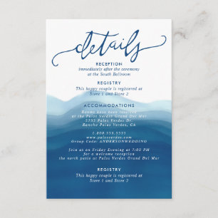 Blue Ombre Waterverf Wave Hand-belettering Details Informatiekaartje