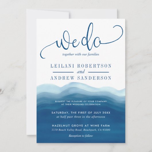 Blue Ombre Waterverf Wave We Doen Bruiloft Kaart (Voorkant)