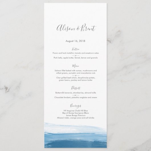 Blue Ombre waterverf Wedding Menu of Program Card (Voorkant)