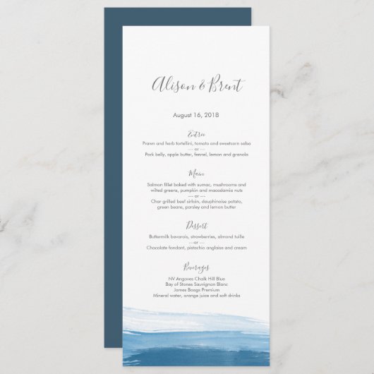 Blue Ombre waterverf Wedding Menu of Program Card (Voorkant / Achterkant)