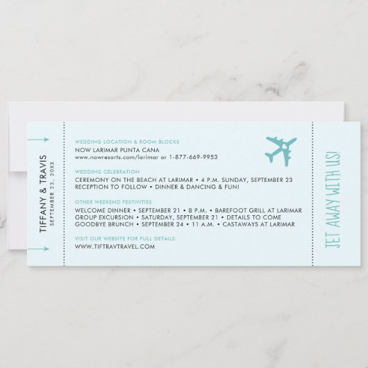 Blue Ombre Wedding Boarding Pass Save the Date Aankondiging (Achterkant)