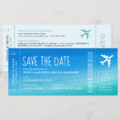 Blue Ombre Wedding Boarding Pass Save the Date Aankondiging (Voorkant / Achterkant)