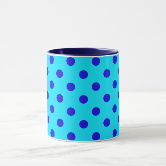 Blue On Cyan Polka Dots Pattern Design Mok (Midden)