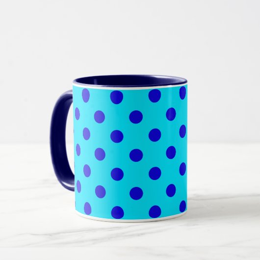 Blue On Cyan Polka Dots Pattern Design Mok (Voorkant links)