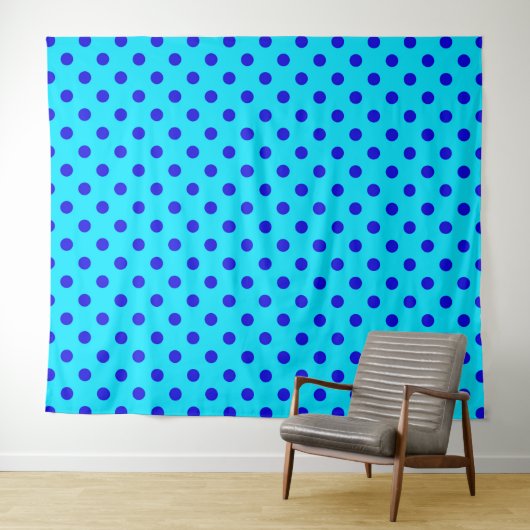 Blue On Cyan Polka Dots Pattern Design Wandkleed (In Situ (horizontaal))