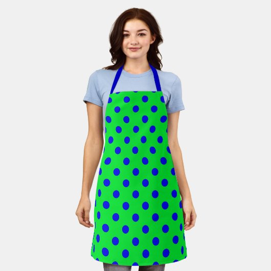Blue On Green Polka Dots Pattern Design  Schort (Gedragen)