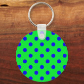 Blue On Green Polka Dots Pattern Design Sleutelhanger (Voorkant)