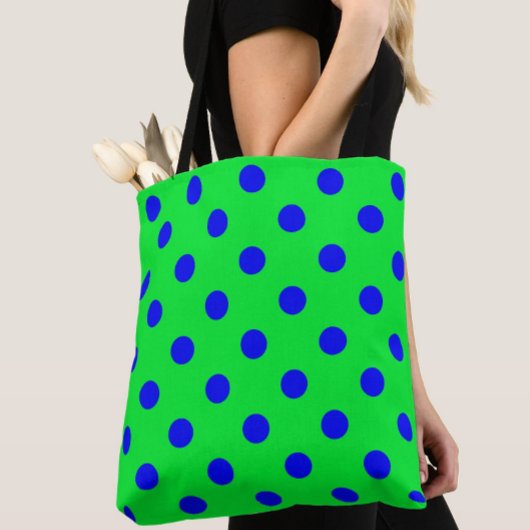 Blue On Green Polka Dots Pattern Design  Tote Bag