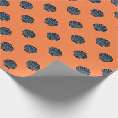blue on orange scallop shelled wrapping paper cadeaupapier (Hoek)
