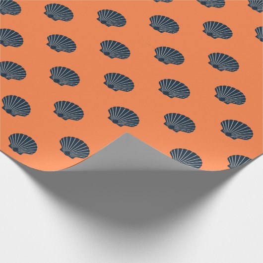 blue on orange scallop shelled wrapping paper cadeaupapier (Hoek)