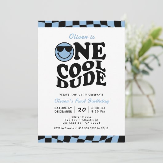 Blue One Cool Dude Preppy Smile Boy 1e verjaardag Kaart (Staand voorkant)