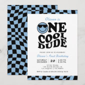 Blue One Cool Dude Preppy Smile Boy 1e verjaardag Kaart (Voorkant / Achterkant)