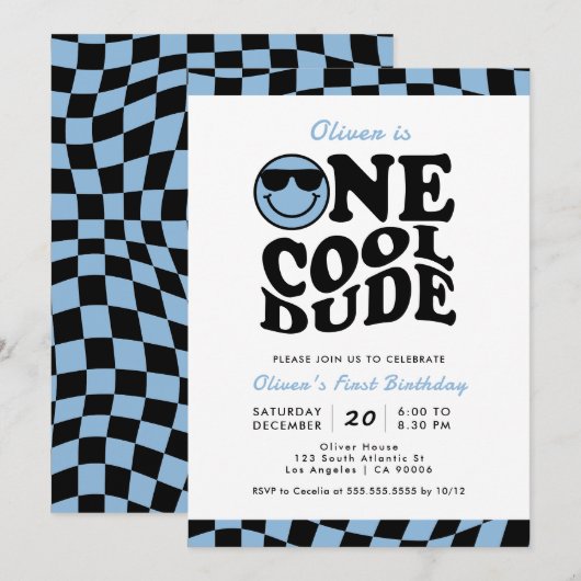 Blue One Cool Dude Preppy Smile Boy 1e verjaardag Kaart (Voorkant / Achterkant)