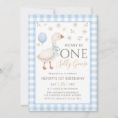 Blue One Gekke Goose 1st Birthday Invitation Kaart (Voorkant)