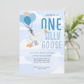 Blue One Gekke Goose 1st Birthday Kaart (Staand voorkant)