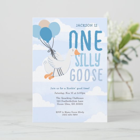 Blue One Gekke Goose 1st Birthday Kaart (Staand voorkant)
