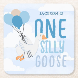 Blue One Gekke Goose 1st Birthday Kartonnen Onderzetters