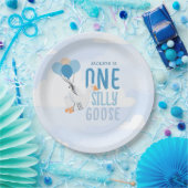 Blue One Gekke Goose 1st Birthday Papieren Bordje (Feest)