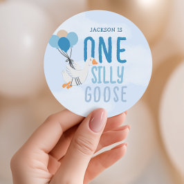 Blue One Gekke Goose 1st Birthday Ronde Sticker