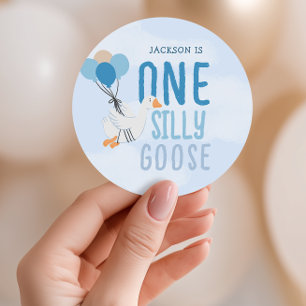 Blue One Gekke Goose 1st Birthday Ronde Sticker