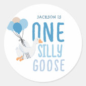 Blue One Gekke Goose 1st Birthday Ronde Sticker (Voorkant)
