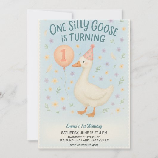 Blue One Gekke Goose 1st Birthday voor meisjes Kaart (Voorkant)