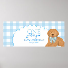 Blue One Golden Year Doodle Puppy 1st Birthday Poster