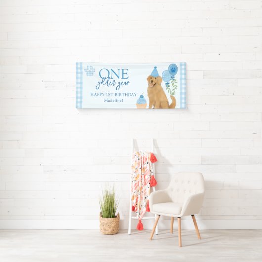 Blue One Golden Year Retriever Puppy 1e verjaardag Spandoek (Insitu)