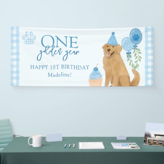 Blue One Golden Year Retriever Puppy 1e verjaardag Spandoek (Beurs)