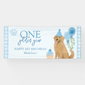 Blue One Golden Year Retriever Puppy 1e verjaardag Spandoek (Horizontaal)