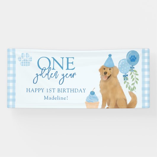 Blue One Golden Year Retriever Puppy 1e verjaardag Spandoek (Horizontaal)