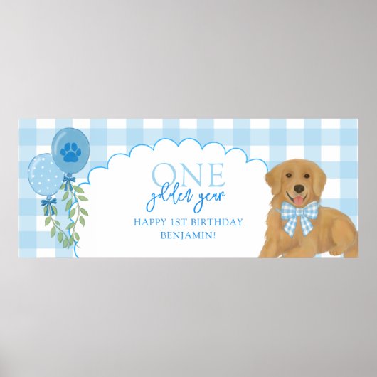 Blue One Golden Year Retriever Puppy 1st Birthday Poster (Voorkant)