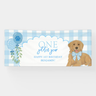 Blue One Gouden Jaar Retriever Puppy 1e Verjaardag Spandoek