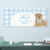 Blue One Gouden Jaar Retriever Puppy 1e Verjaardag Spandoek (Beurs)