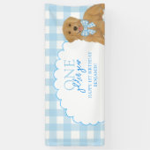 Blue One Gouden Jaar Retriever Puppy 1e Verjaardag Spandoek (Verticaal)