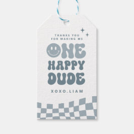 Blue ONE Happy Dude Birthday Cropped voorkeurstag Cadeaulabel