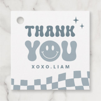 Blue ONE Happy Dude Birthday Square-favoriet Bedankjes Labels