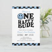 Blue One Happy Dude Preppy Smile Boy 1e Verjaardag Kaart (Staand voorkant)