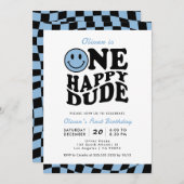 Blue One Happy Dude Preppy Smile Boy 1e Verjaardag Kaart (Voorkant / Achterkant)