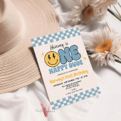 Blue ONE HAPPY DUDE Smile Retro Groovy Verjaardag Kaart